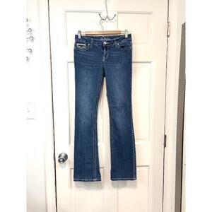 Love Indigo Premium Jeans Womens 4 Blue Embroidered Wings Low Rise Bootcut Biker